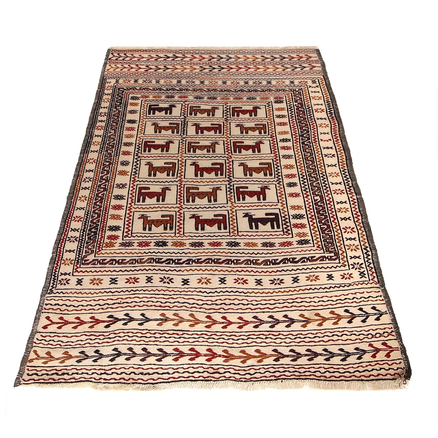 Soumak Kilim Area Rug Handmade White Pictorial 4x6 ft