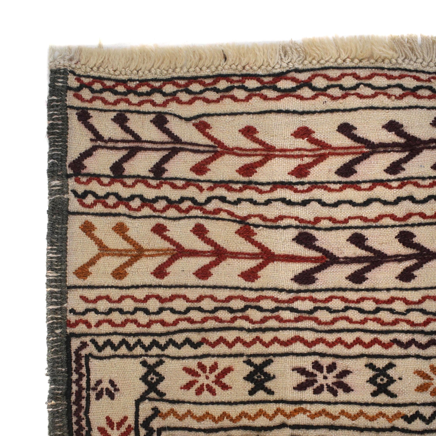 Soumak Kilim Area Rug Handmade White Pictorial 4x6 ft