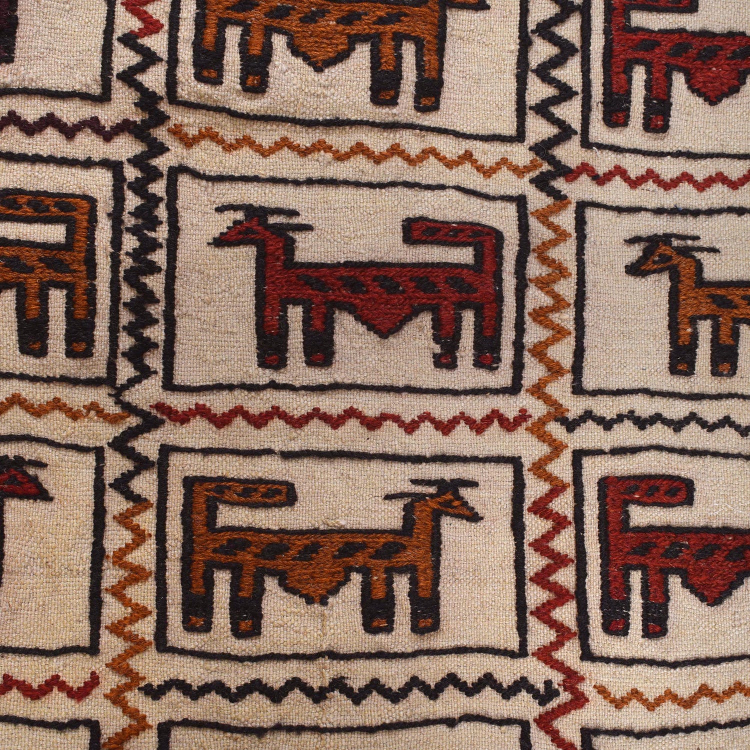 Soumak Kilim Area Rug Handmade White Pictorial 4x6 ft