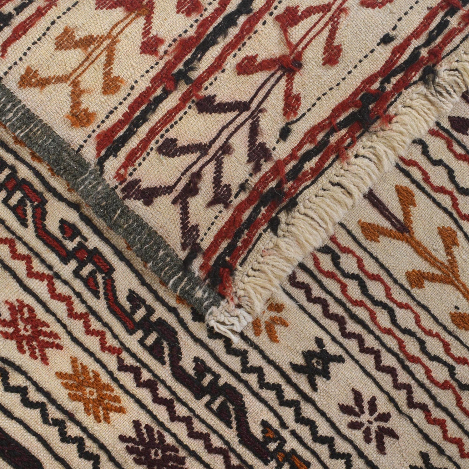 Soumak Kilim Area Rug Handmade White Pictorial 4x6 ft