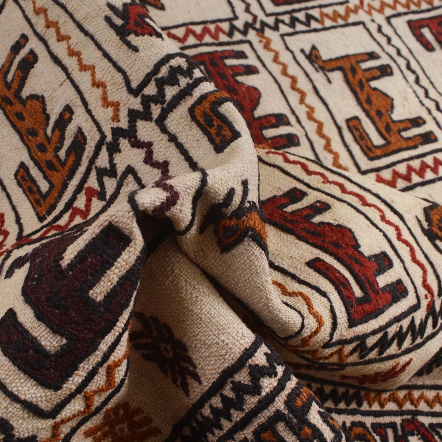 Soumak Kilim Area Rug Handmade White Pictorial 4x6 ft