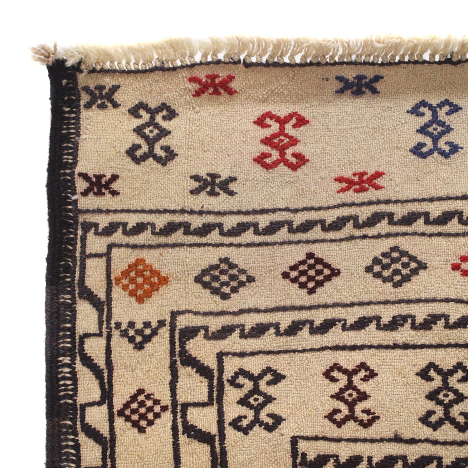 Soumak Kilim Area Rug Handmade White Floral 4x6 ft