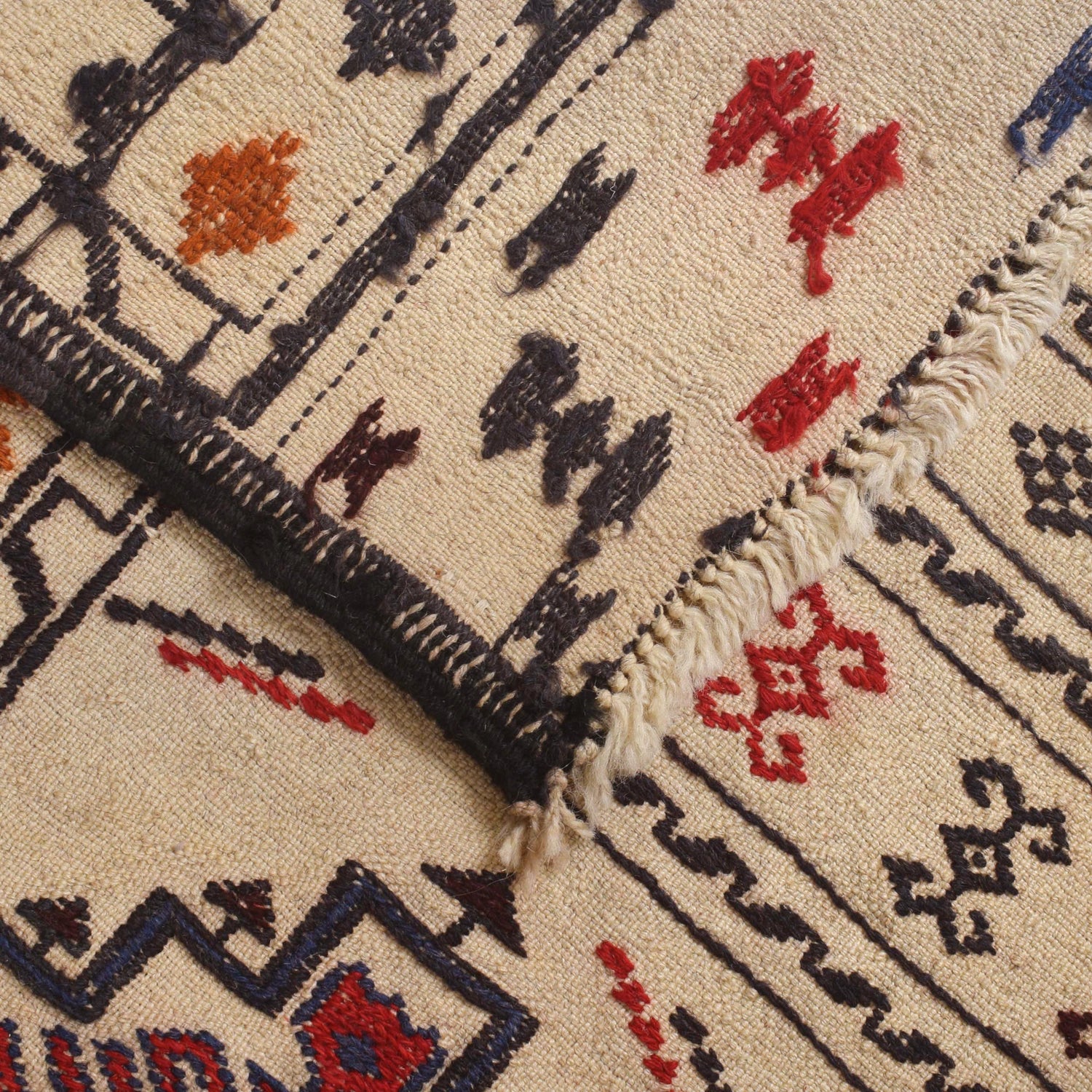 Soumak Kilim Area Rug Handmade White Floral 4x6 ft