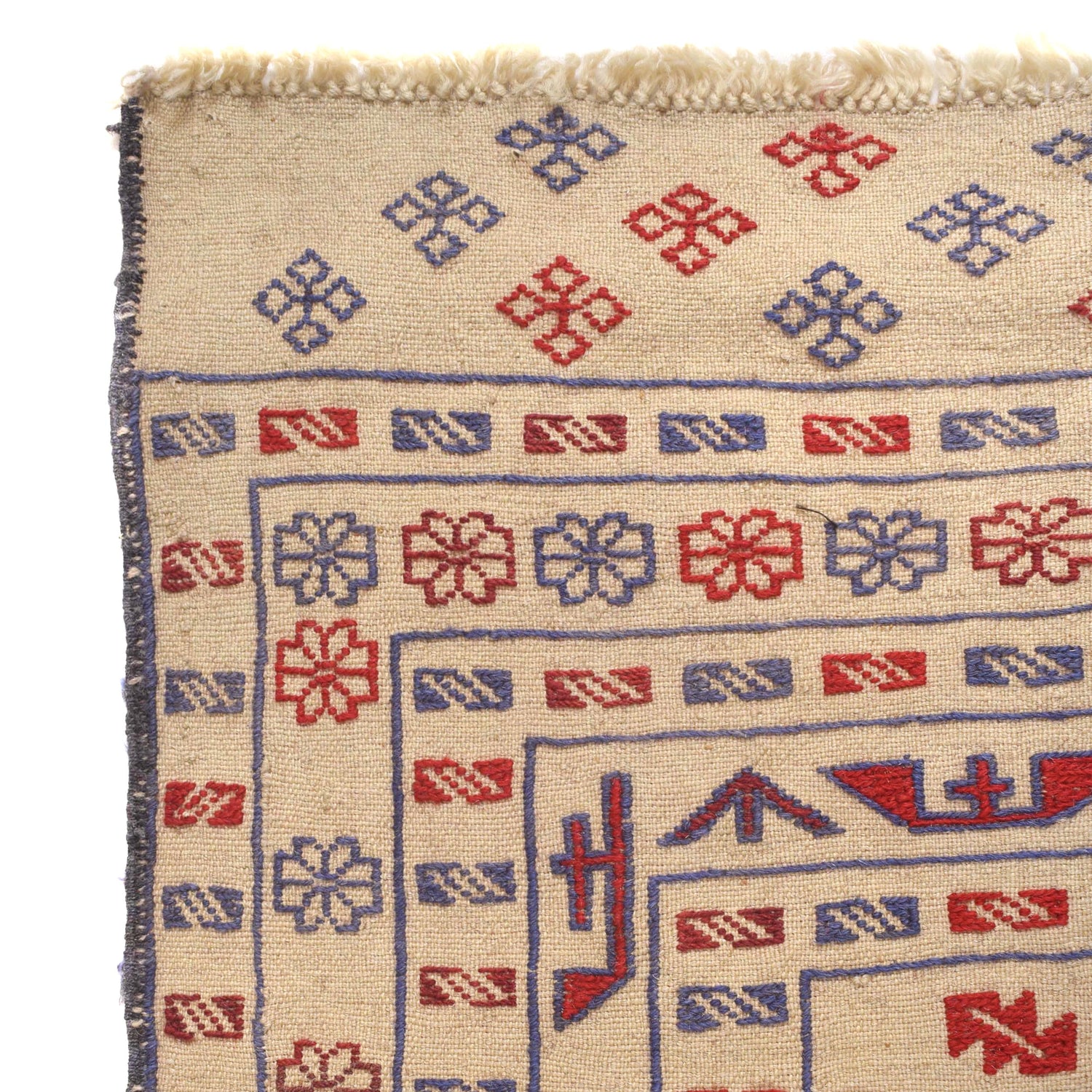 Soumak Kilim Area Rug Handmade White Floral 4x6 ft