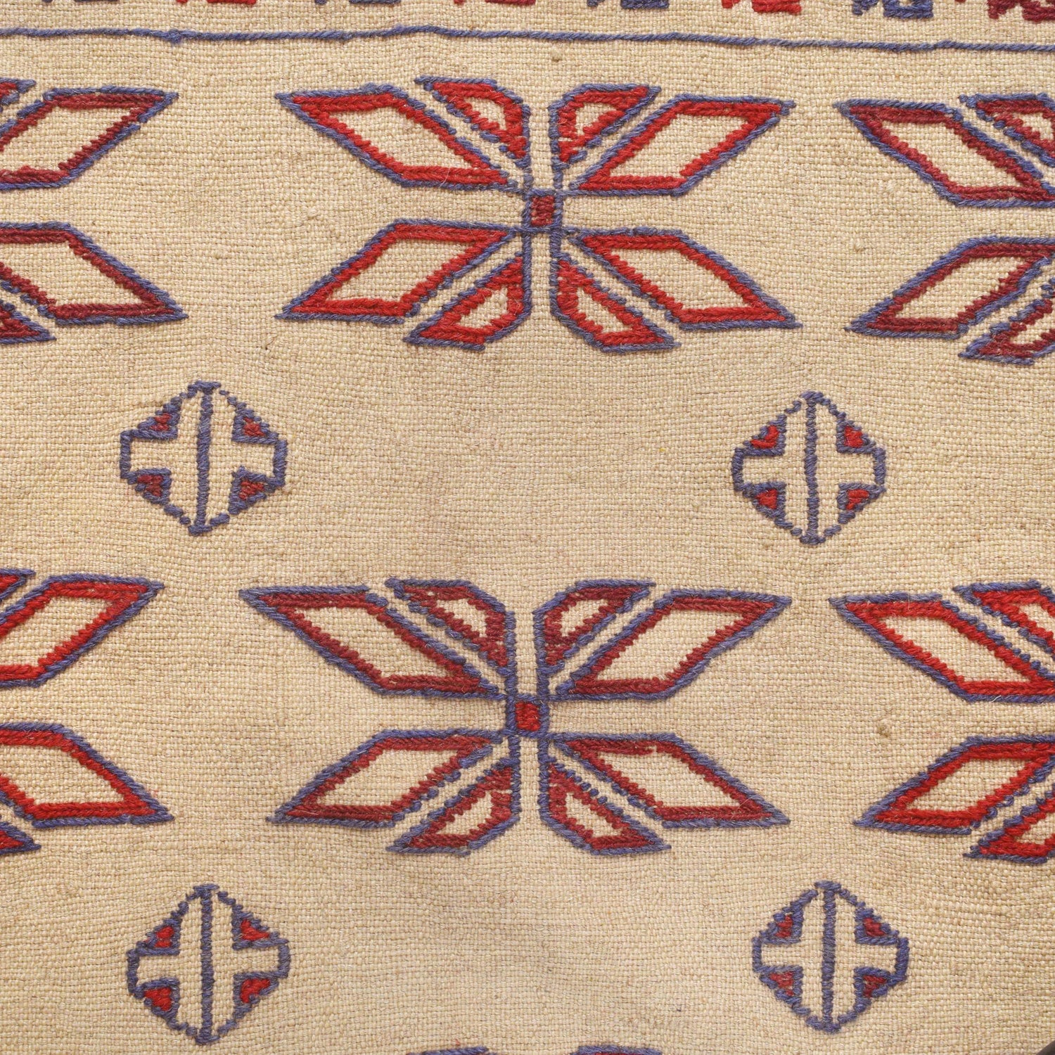 Soumak Kilim Area Rug Handmade White Floral 4x6 ft