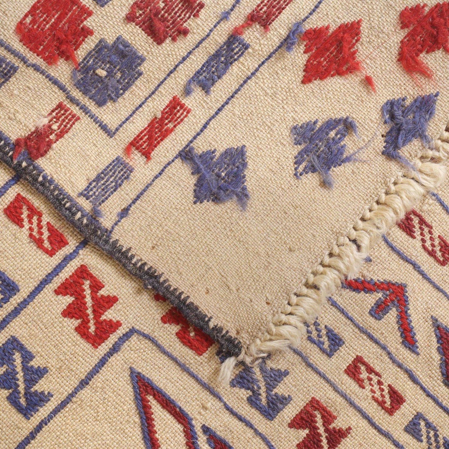 Soumak Kilim Area Rug Handmade White Floral 4x6 ft