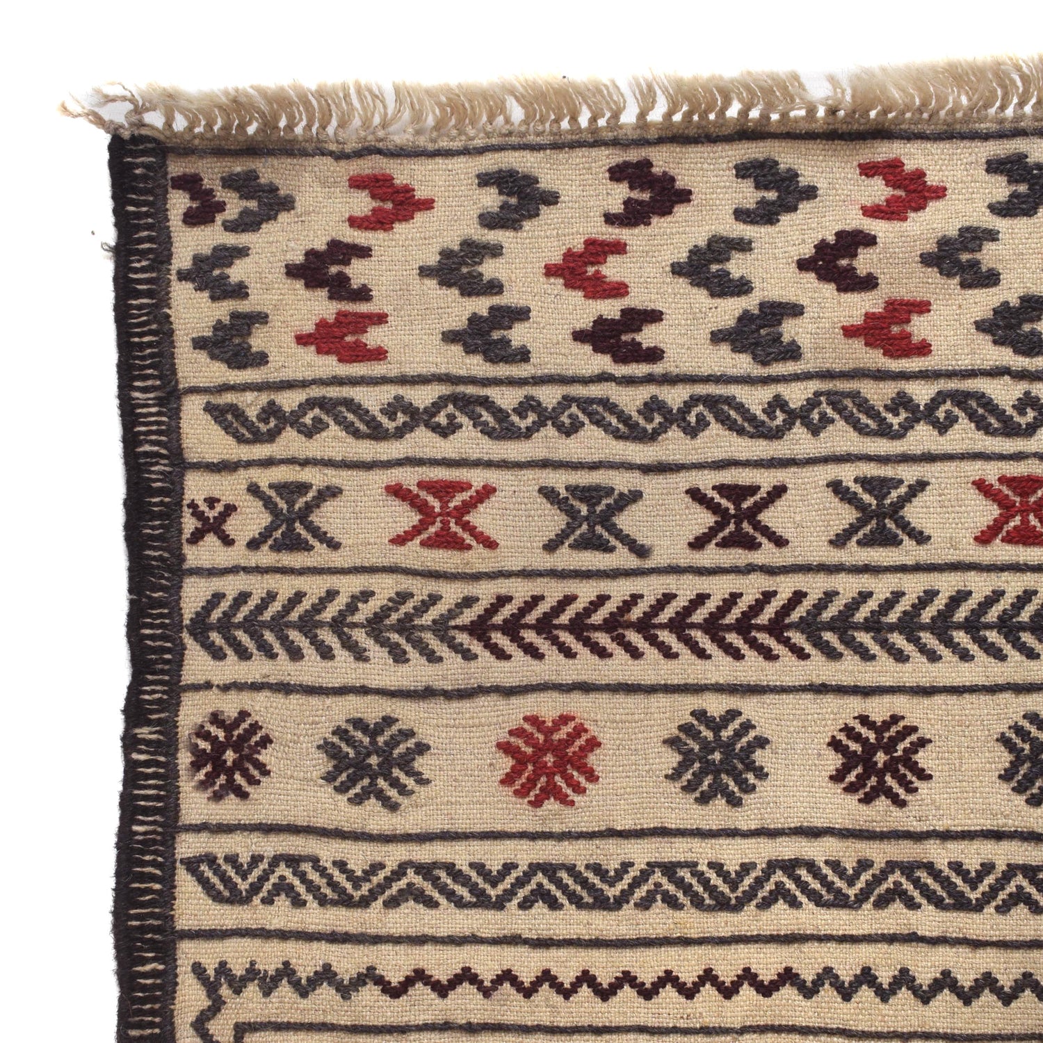 Soumak Kilim Area Rug Handmade White Floral 4x6 ft