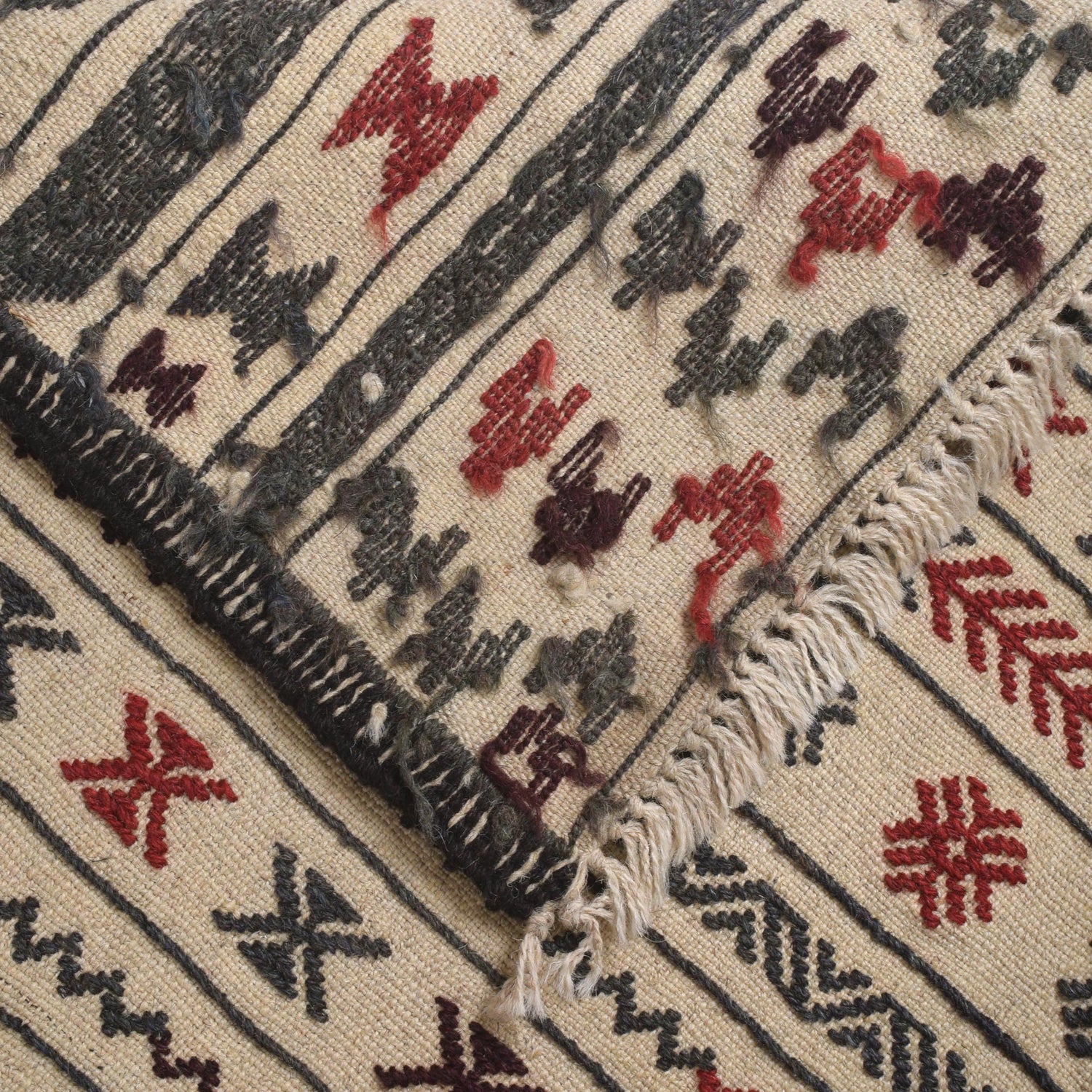 Soumak Kilim Area Rug Handmade White Floral 4x6 ft