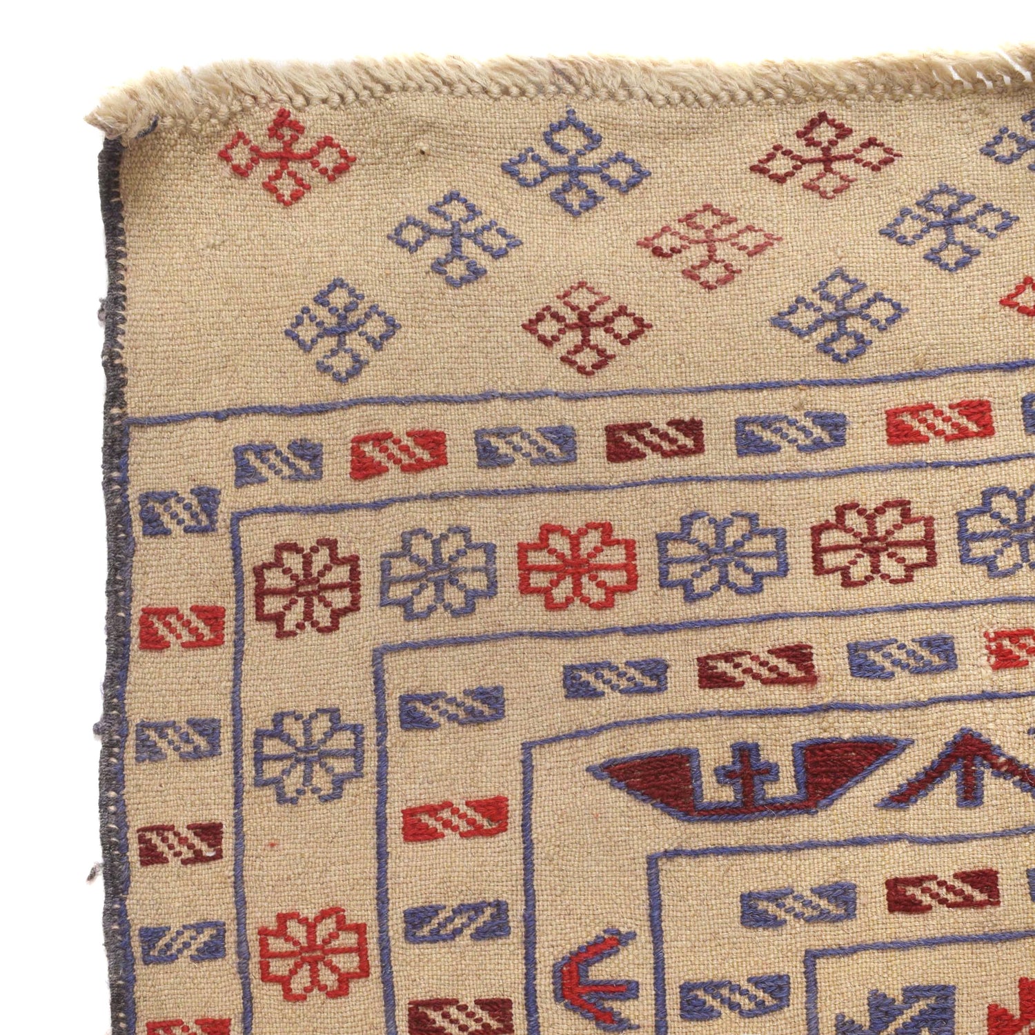Soumak Kilim Area Rug Handmade White Floral 4x6 ft