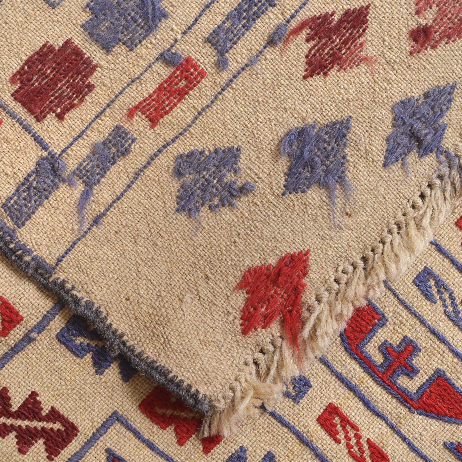 Soumak Kilim Area Rug Handmade White Floral 4x6 ft