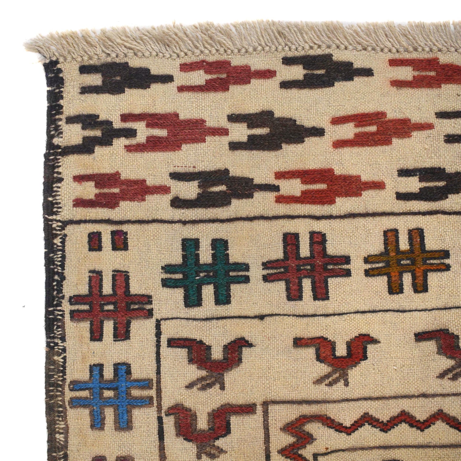Soumak Kilim Area Rug Handmade White Pictorial 4x6 ft