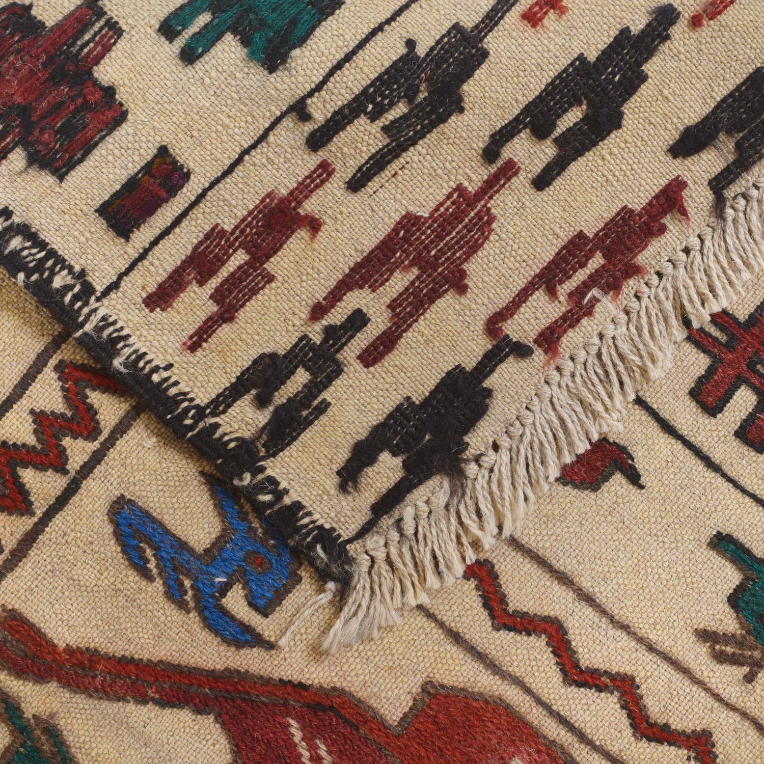 Soumak Kilim Area Rug Handmade White Pictorial 4x6 ft