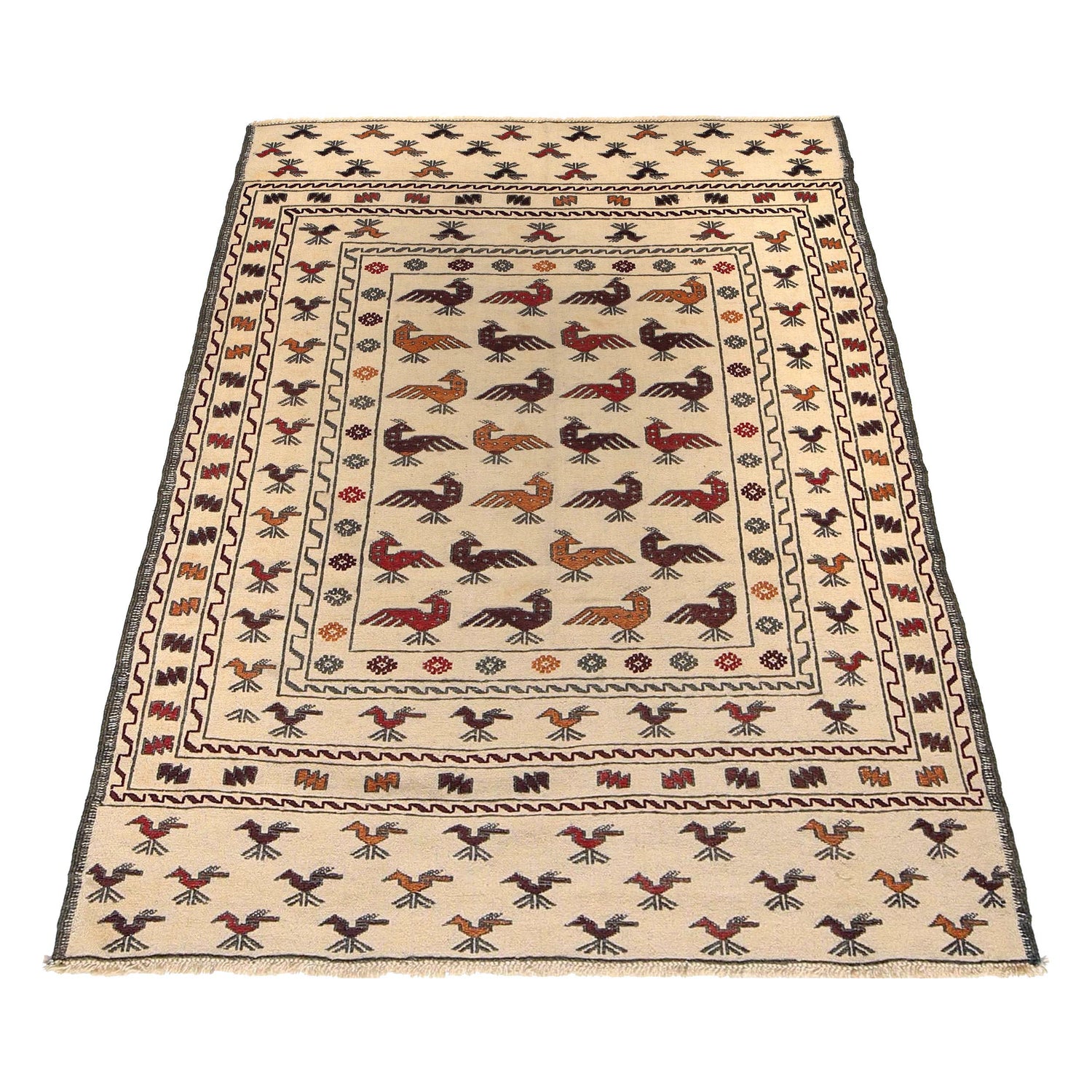 Soumak Kilim Area Rug Handmade White Pictorial 4x6 ft