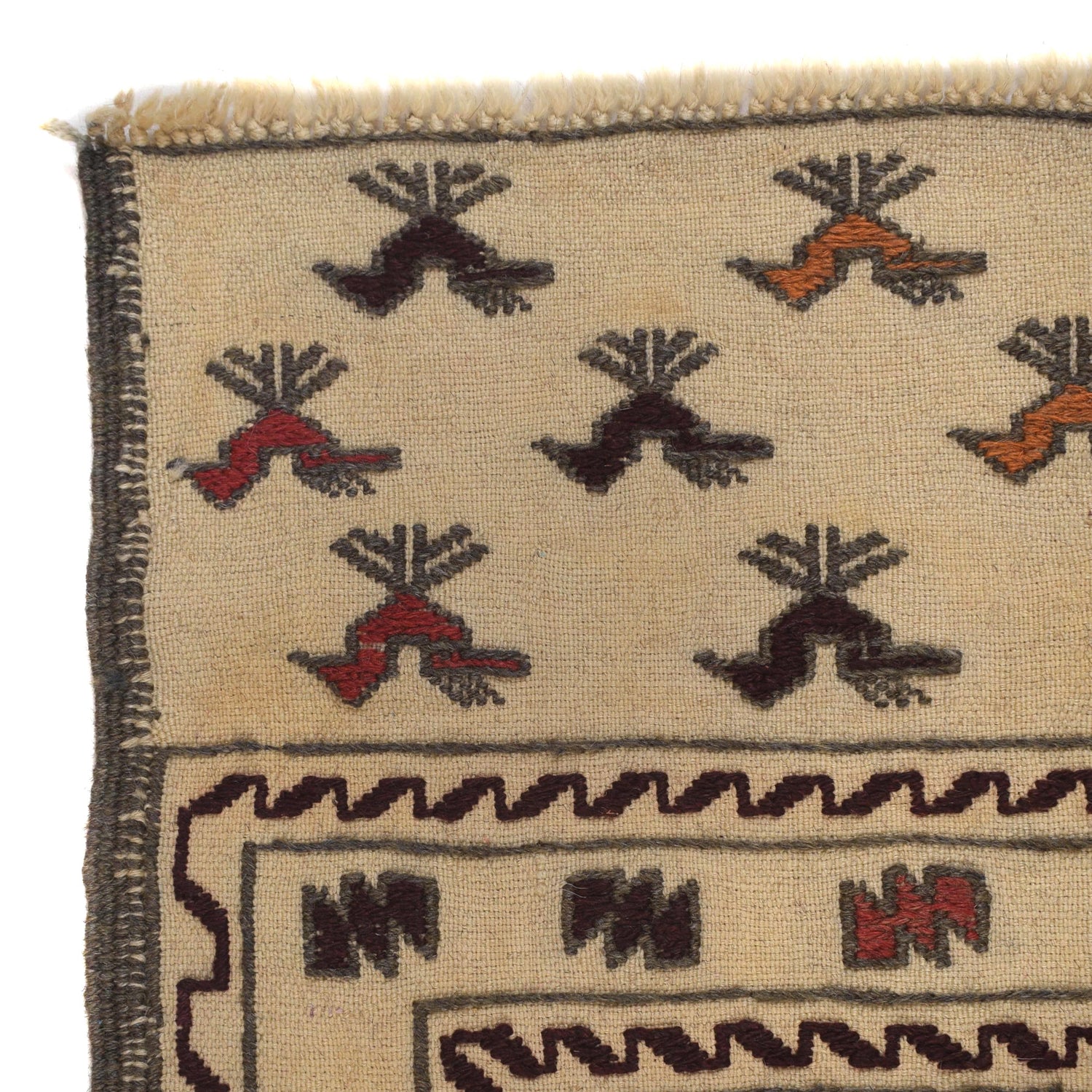 Soumak Kilim Area Rug Handmade White Pictorial 4x6 ft