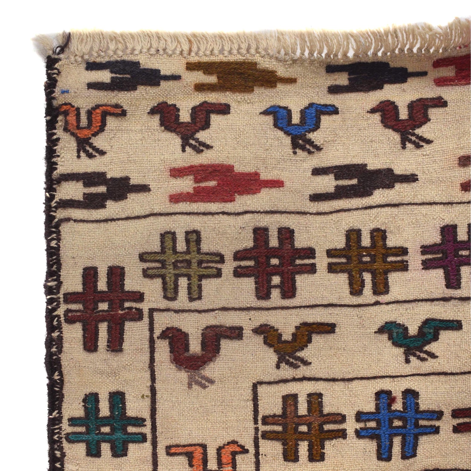 Soumak Kilim Area Rug Handmade White Pictorial 4x6 ft