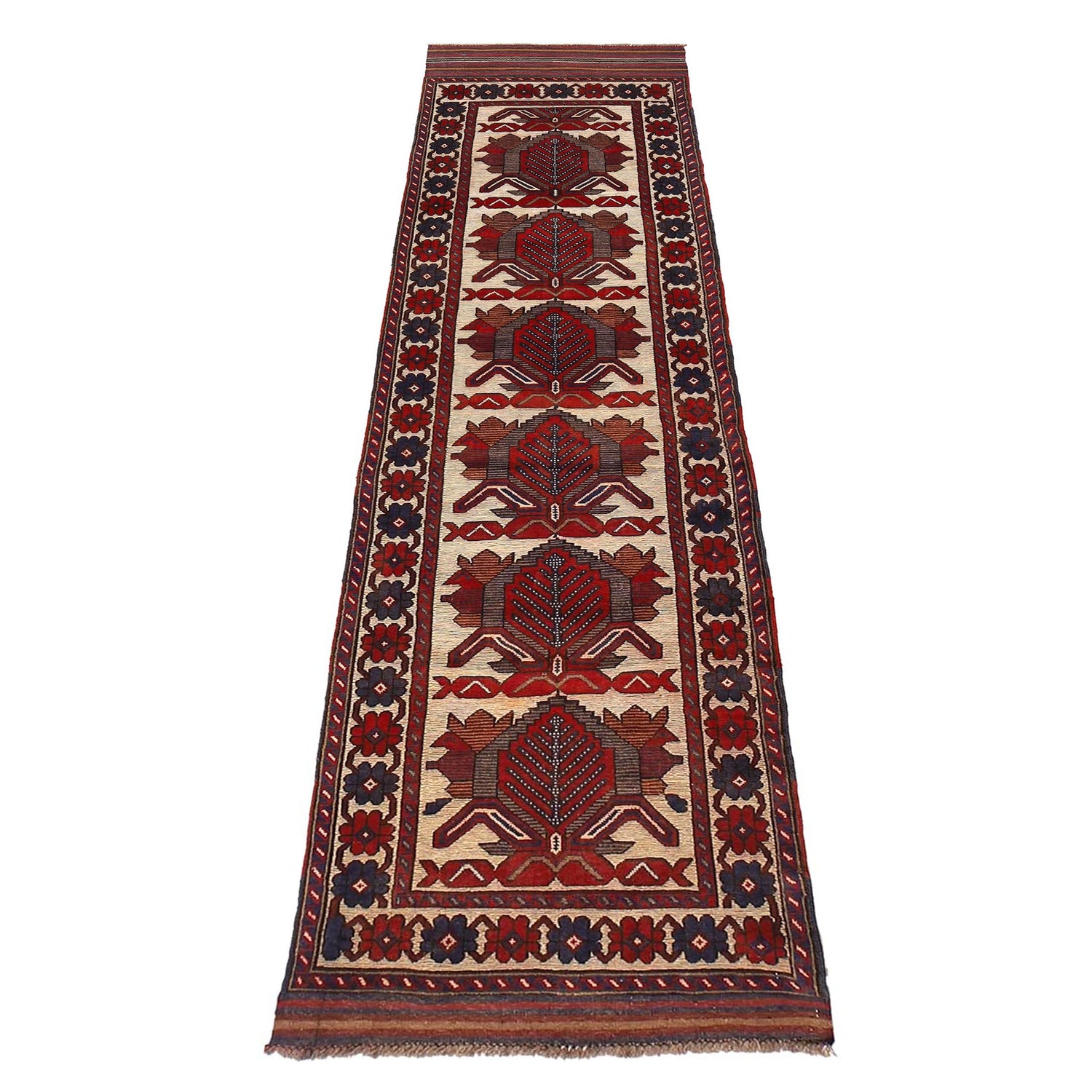 Barjasta Area Rug Runner Handmade Beige Floral 12' ft Runner