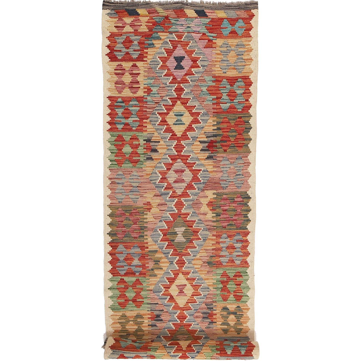 Handmade Multi Kilim Geometric 10' Runner