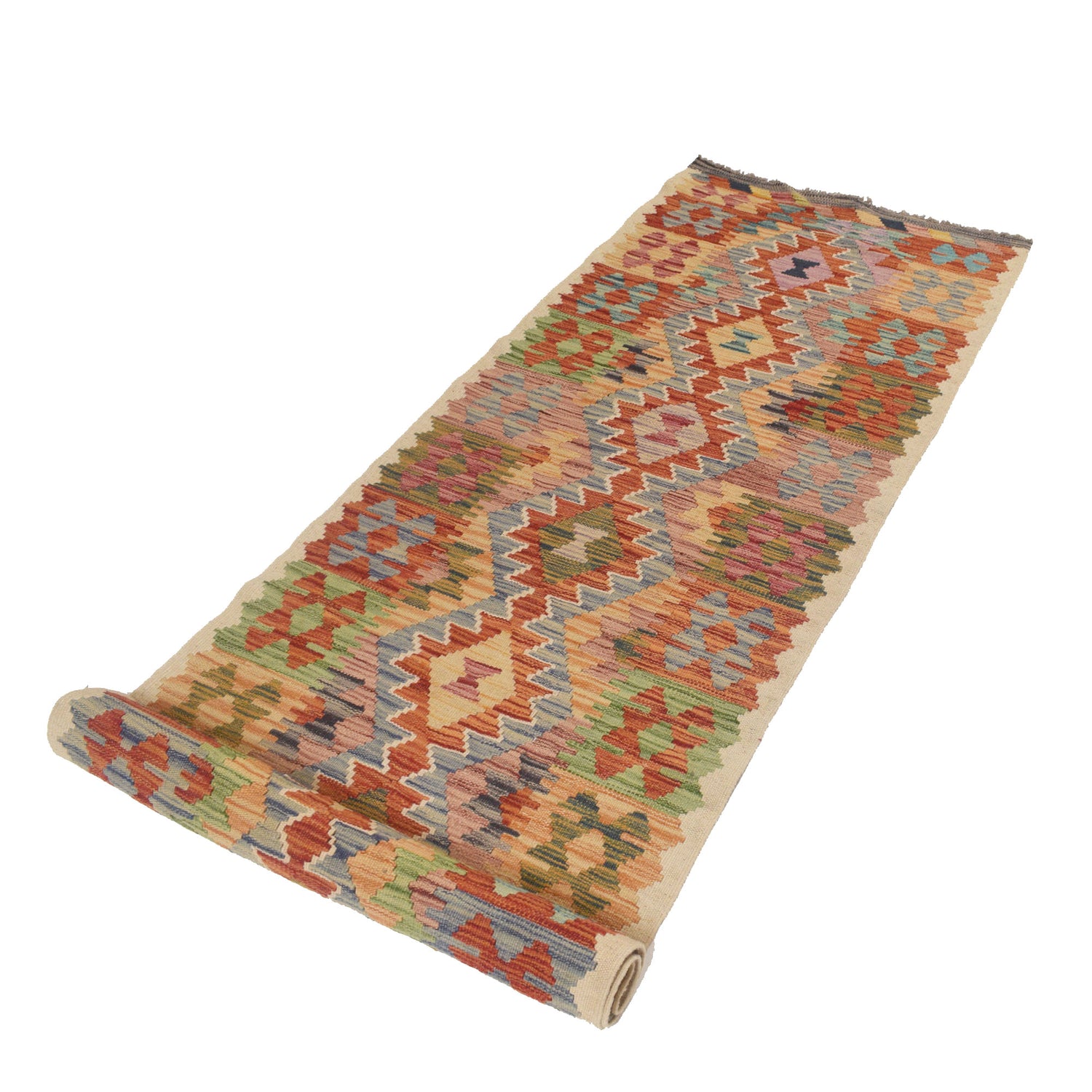 Handmade Multi Kilim Geometric 10' Runner