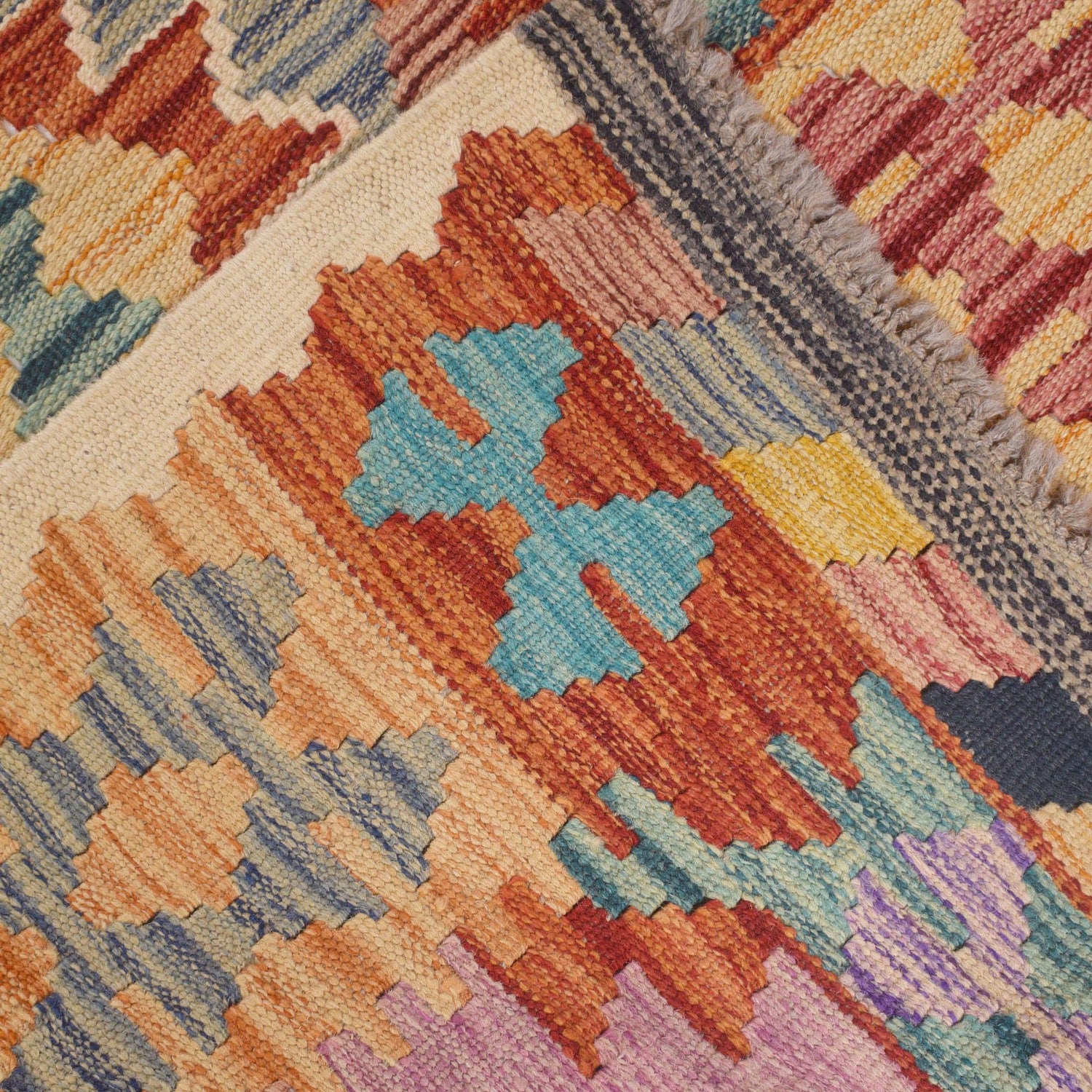 Handmade Multi Kilim Geometric 10' Runner