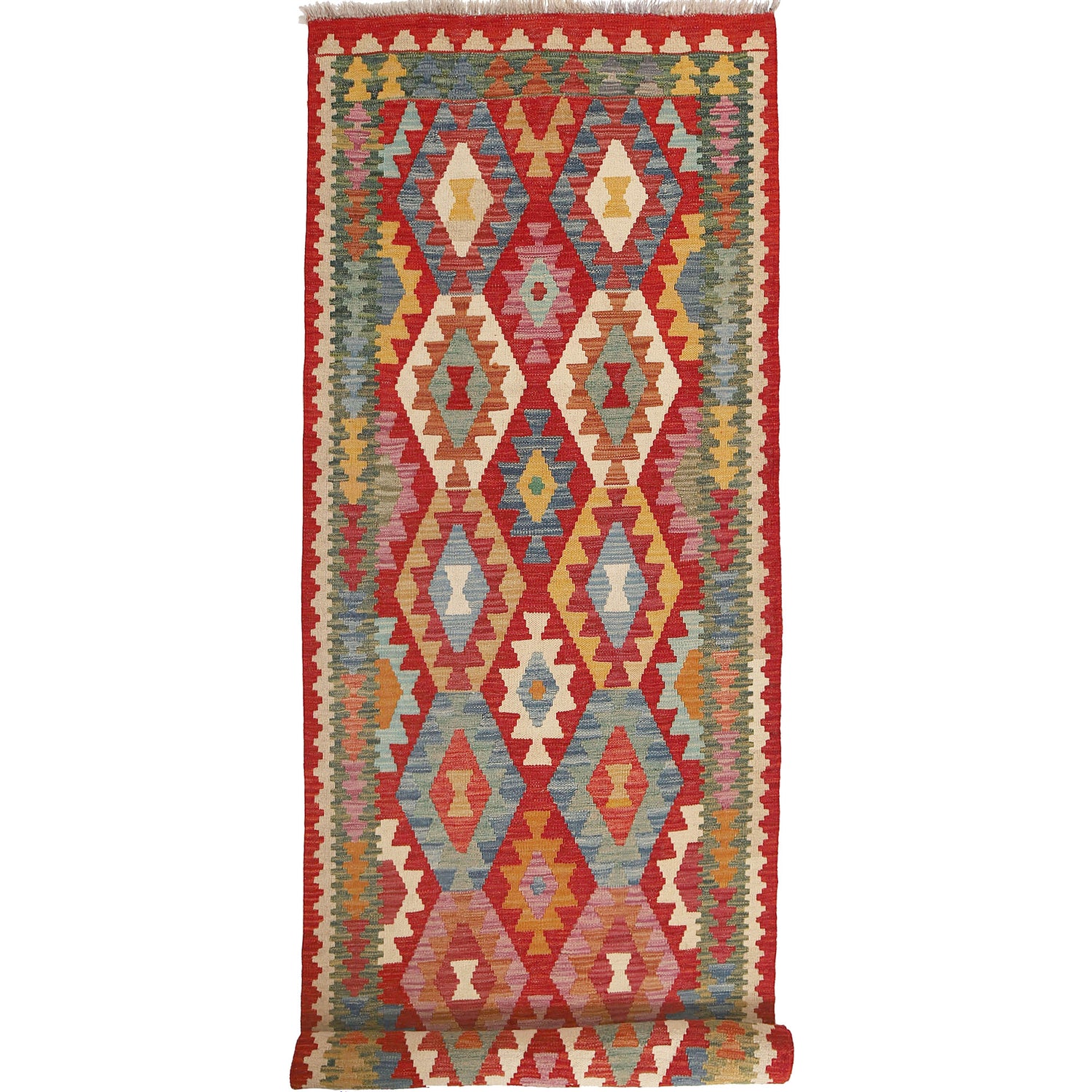 Handmade Multi Kilim Geometric 10' Runner