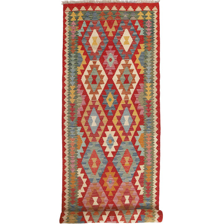 Handmade Multi Kilim Geometric 10' Runner