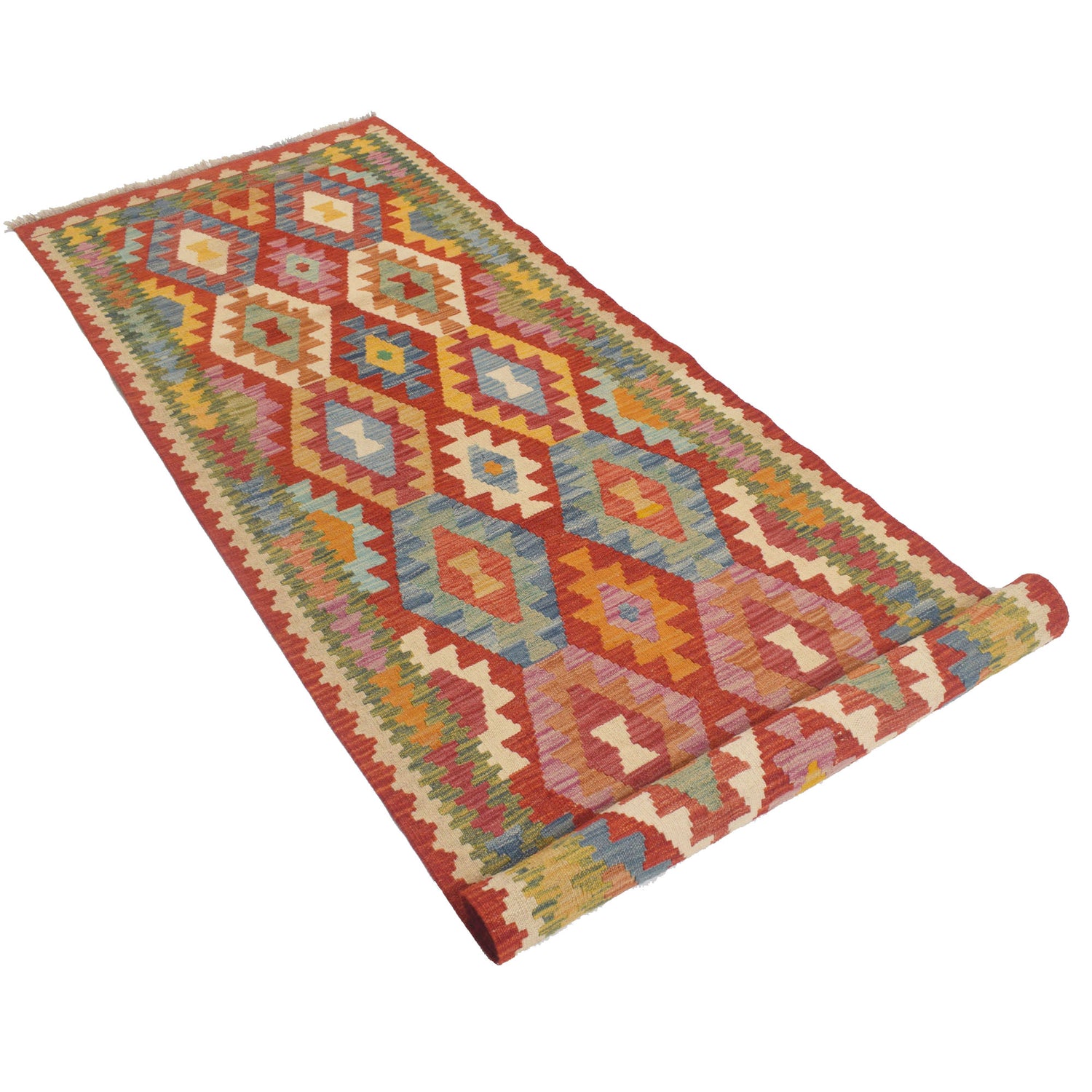 Handmade Multi Kilim Geometric 10' Runner