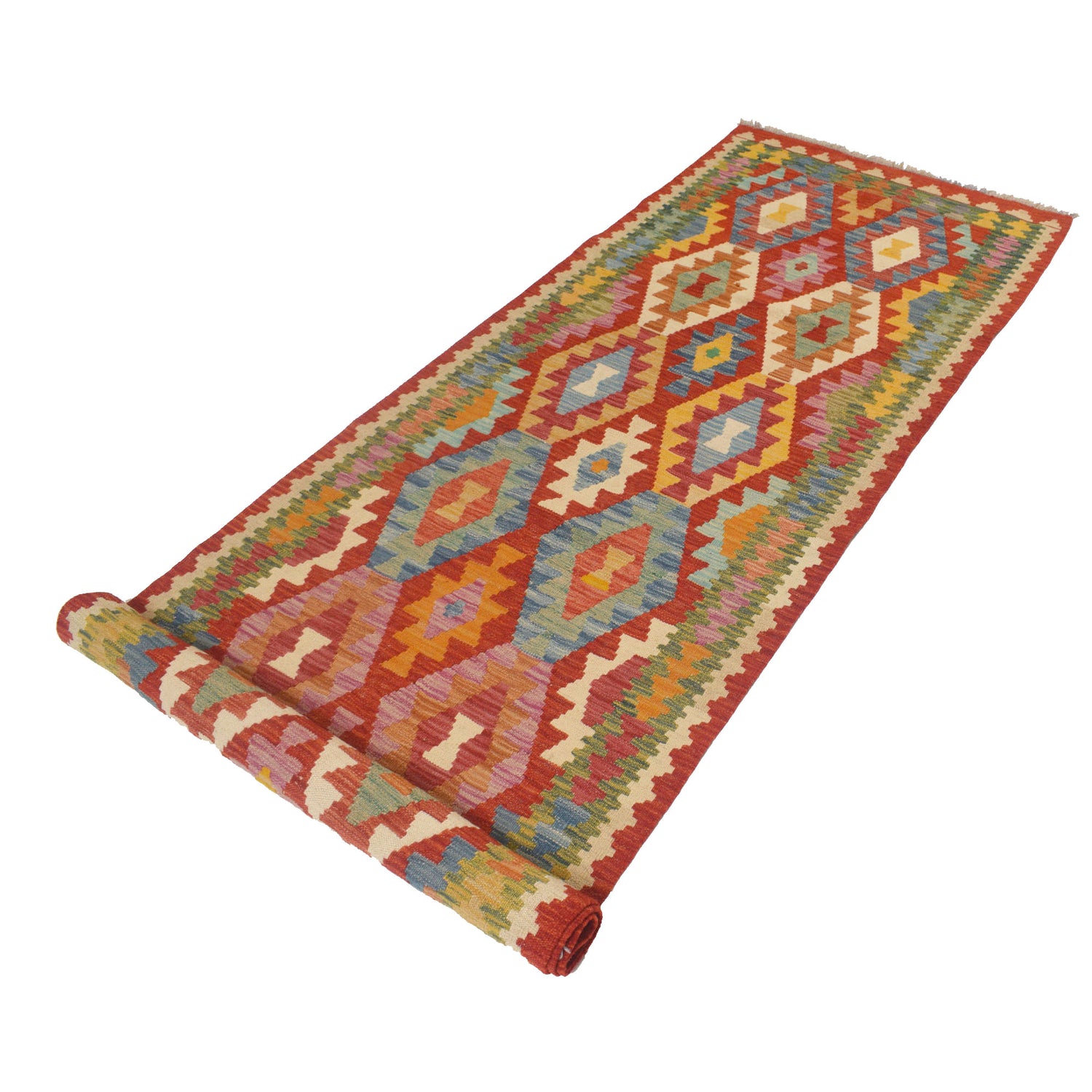 Handmade Multi Kilim Geometric 10' Runner