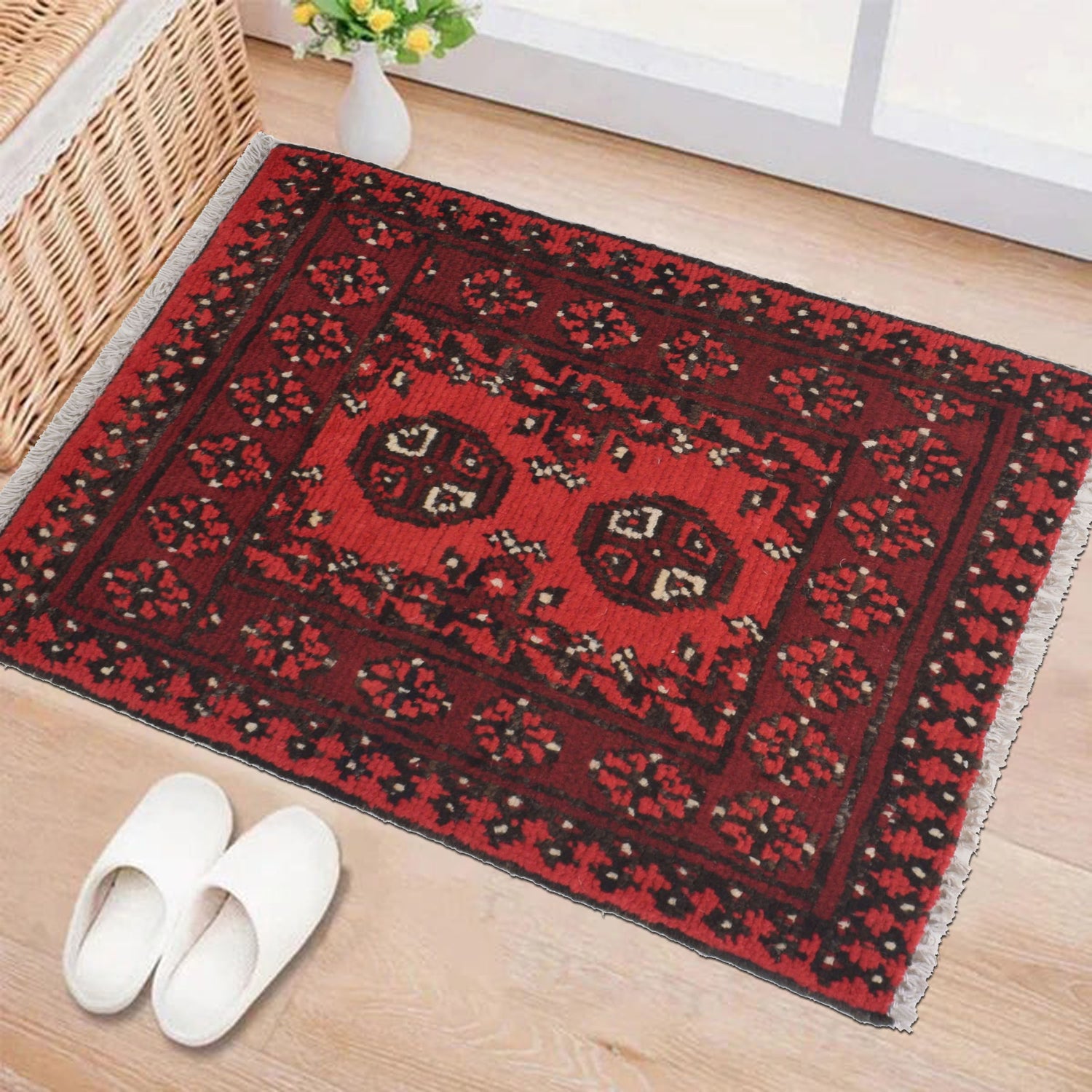 Handmade Wool Doormat Red Floral