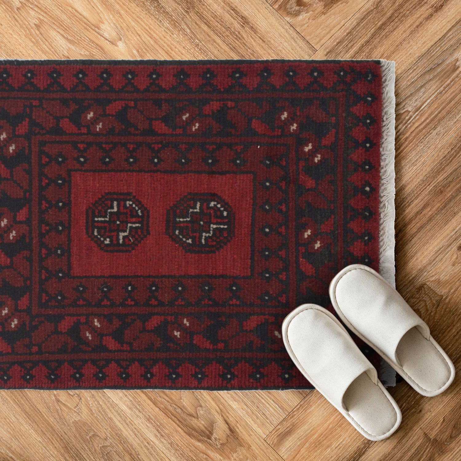 Handmade Wool Doormat Red Floral