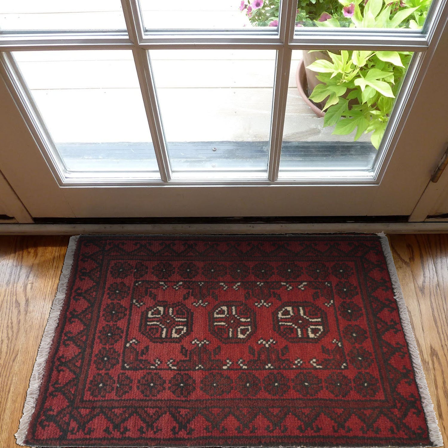 Handmade Wool Doormat Red Floral