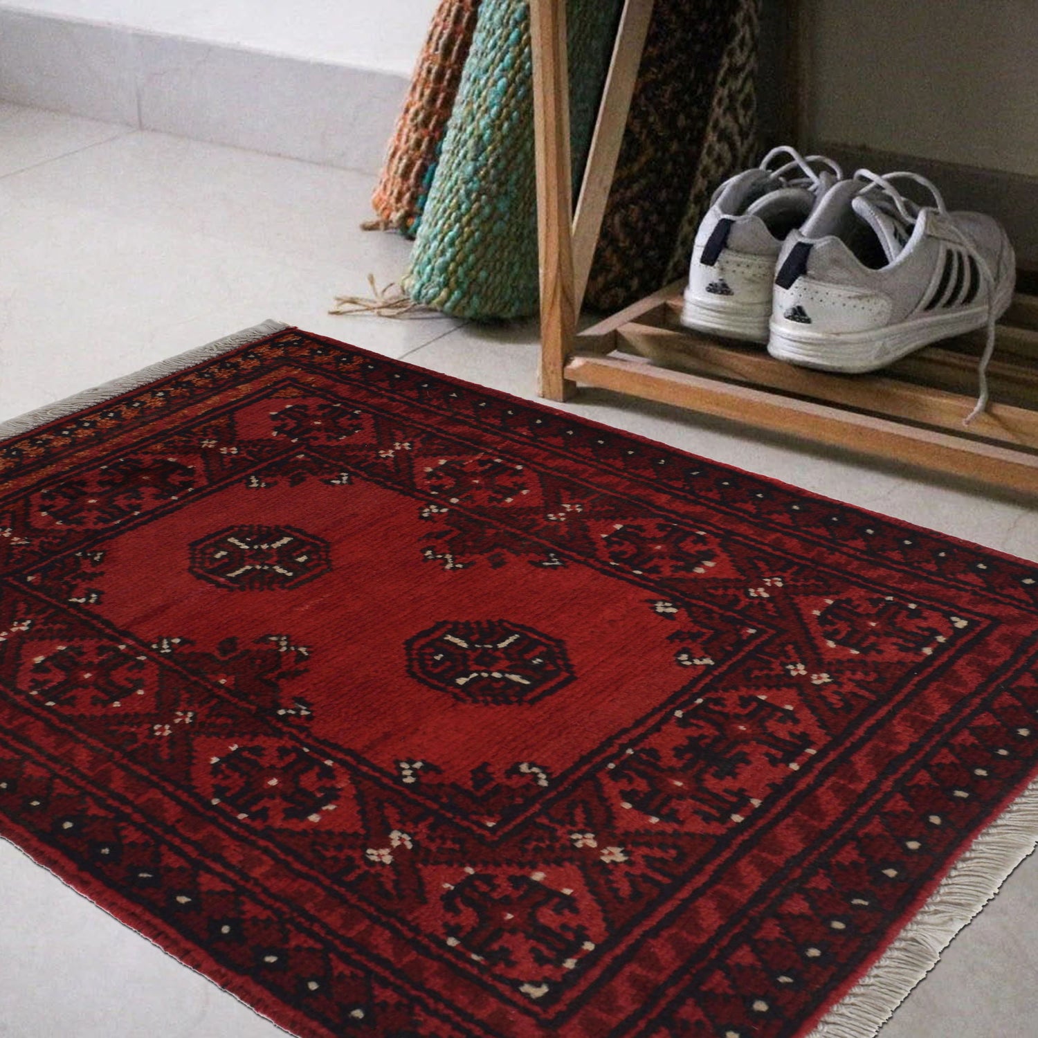 Handmade Wool Doormat Red Floral