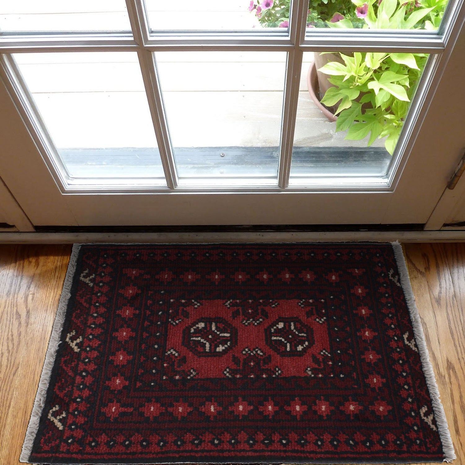 Handmade Wool Doormat Red Floral
