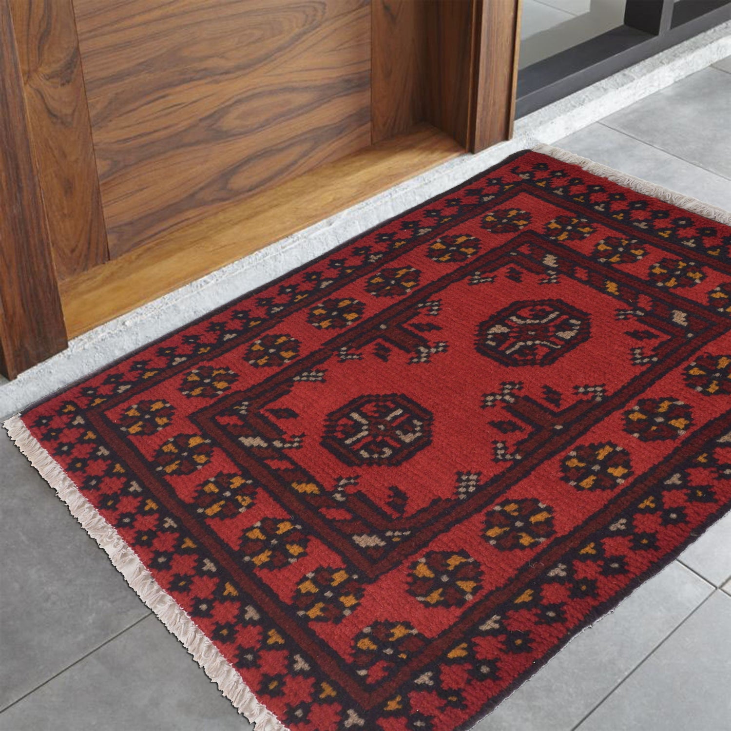 Handmade Wool Doormat Red Floral