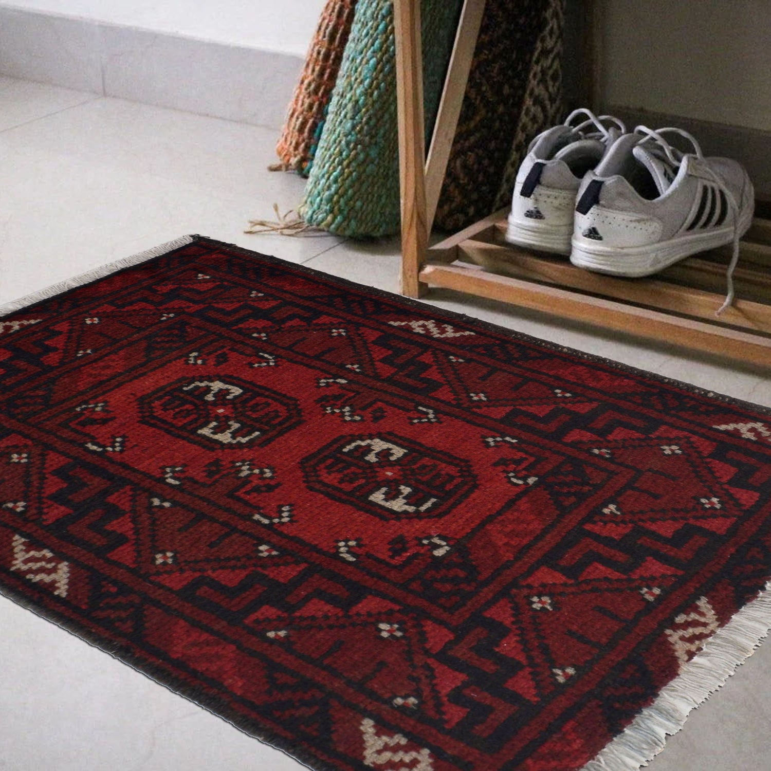 Handmade Wool Doormat Red Floral
