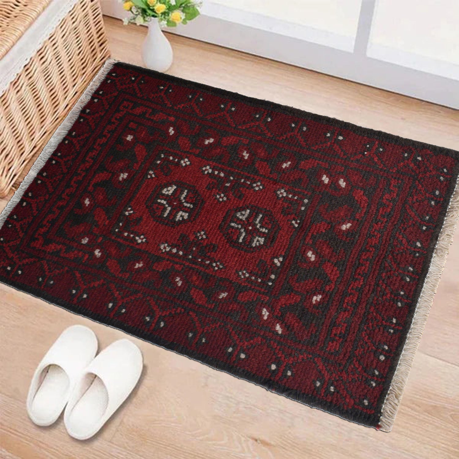 Handmade Wool Doormat Red Floral