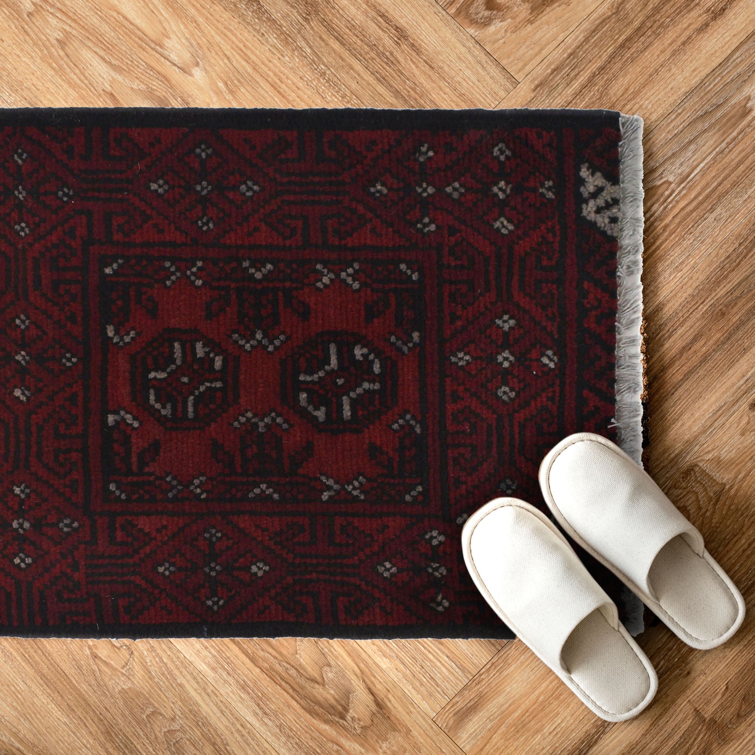 Handmade Wool Doormat Red Floral