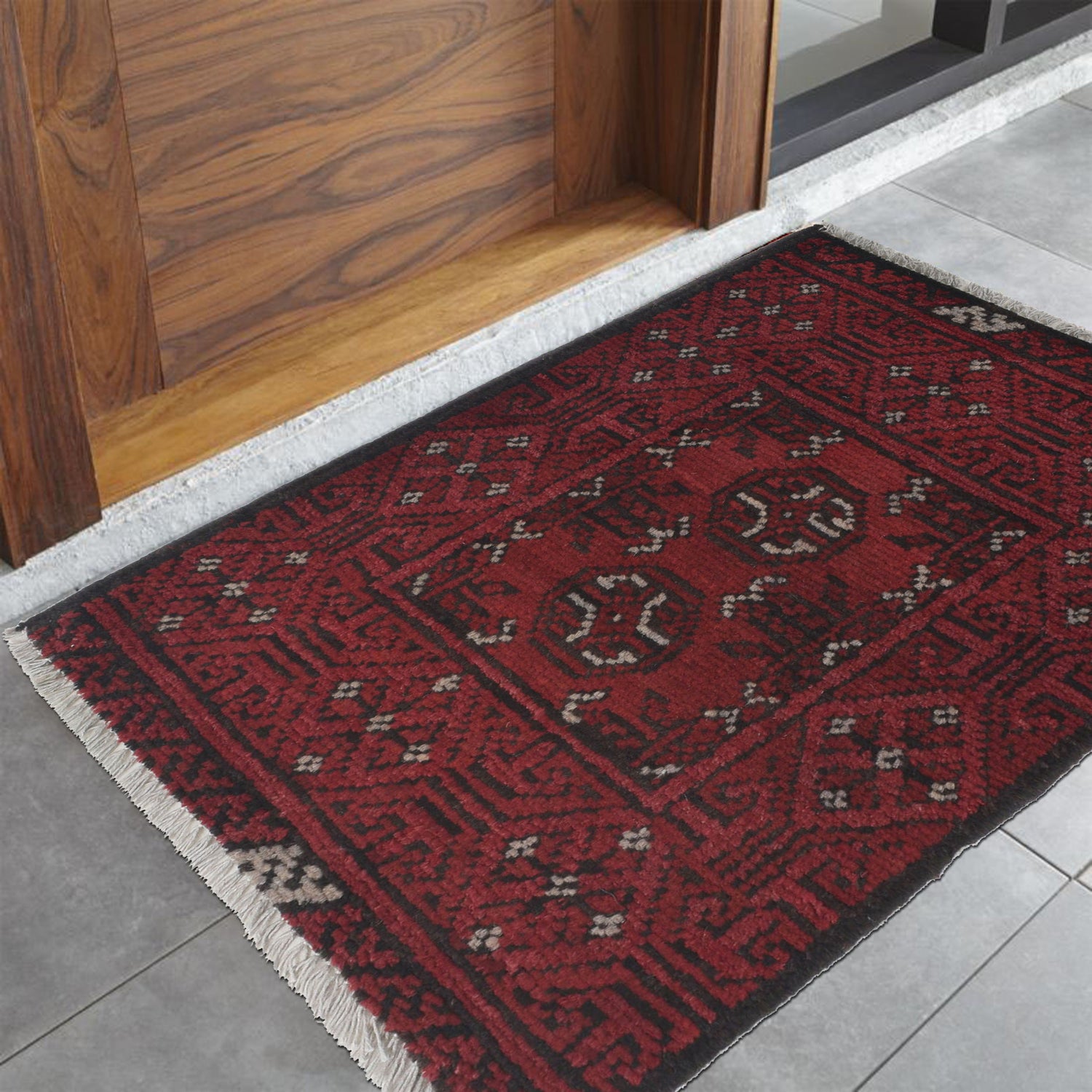 Handmade Wool Doormat Red Floral