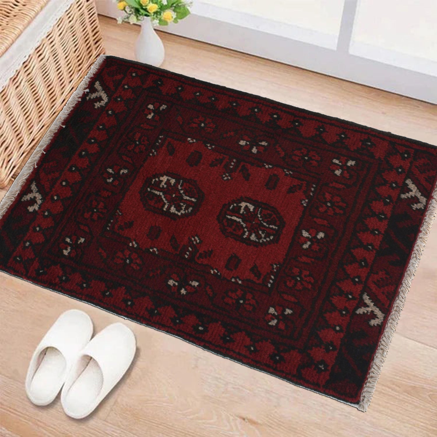 Handmade Wool Doormat Red Floral