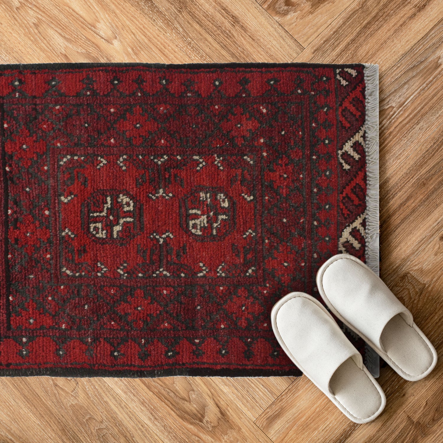 Handmade Wool Doormat Red Floral