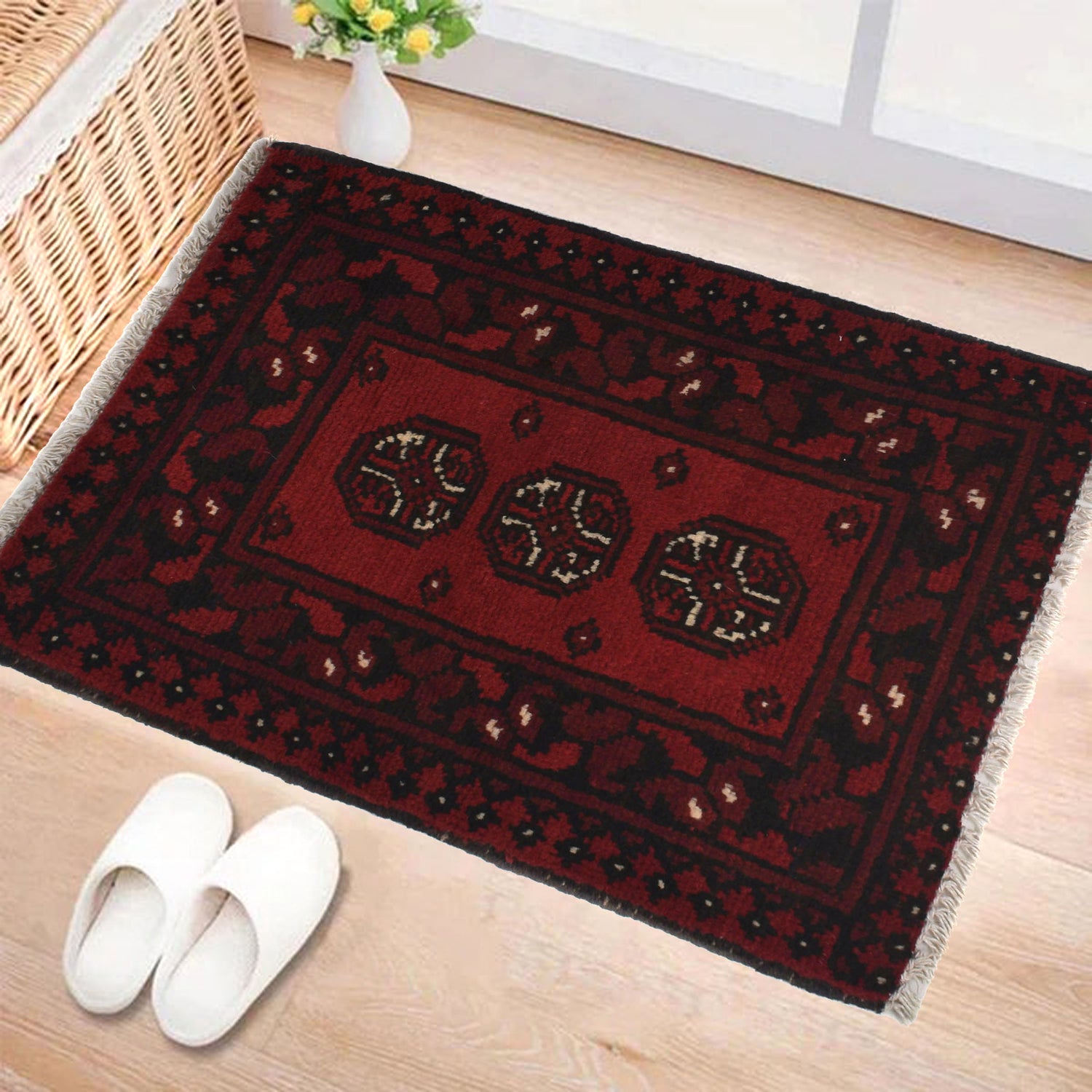 Handmade Wool Doormat Red Floral