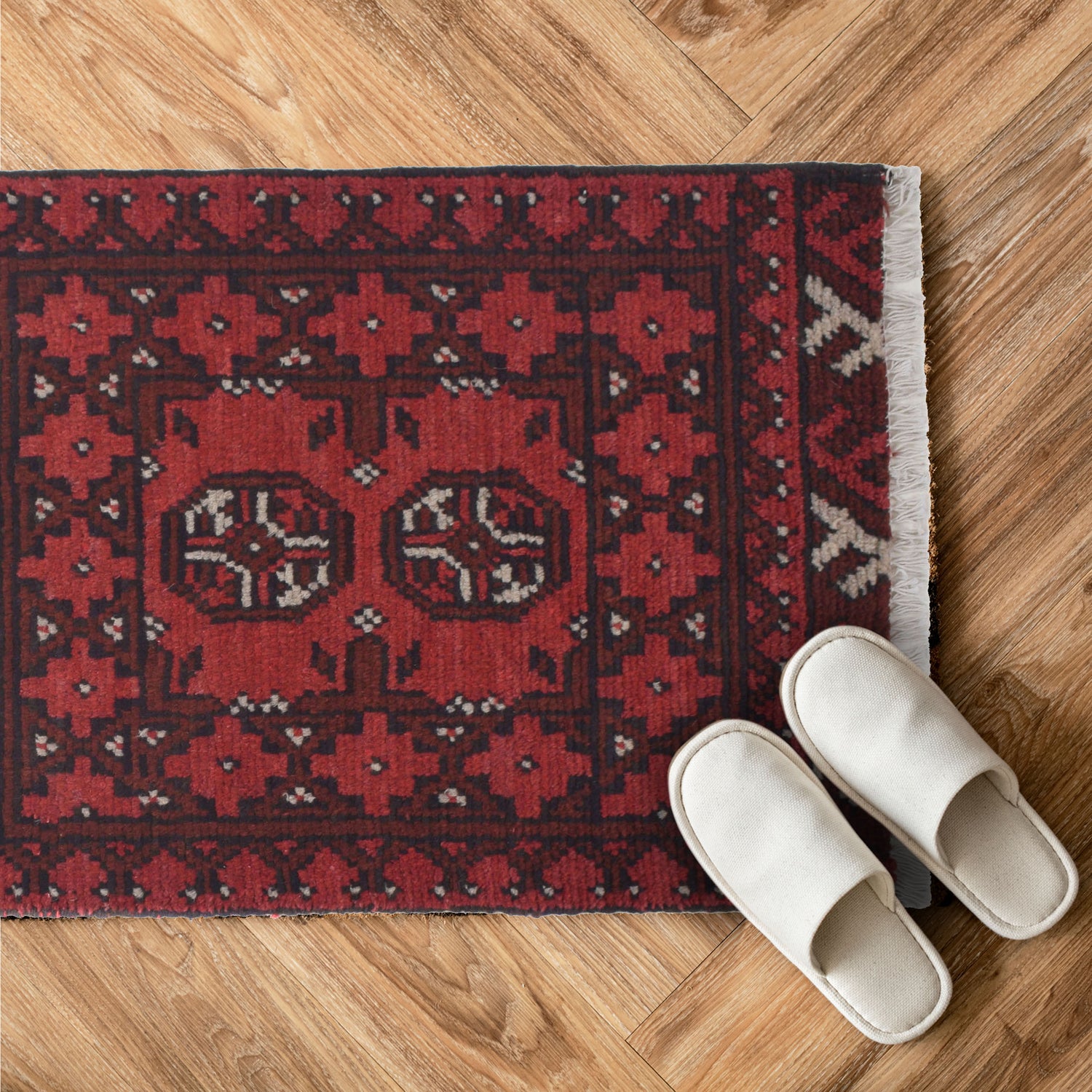 Handmade Wool Doormat Red Floral
