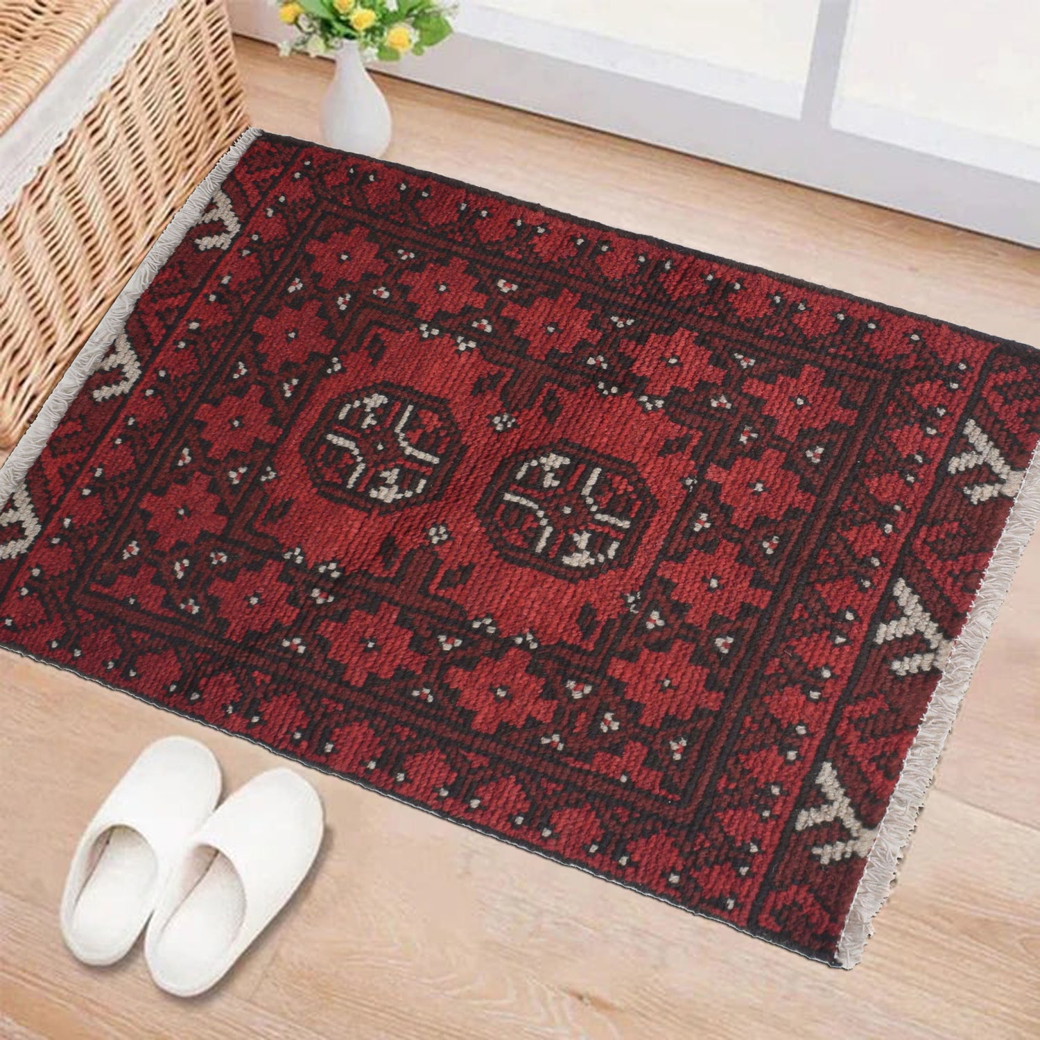 Handmade Wool Doormat Red Floral