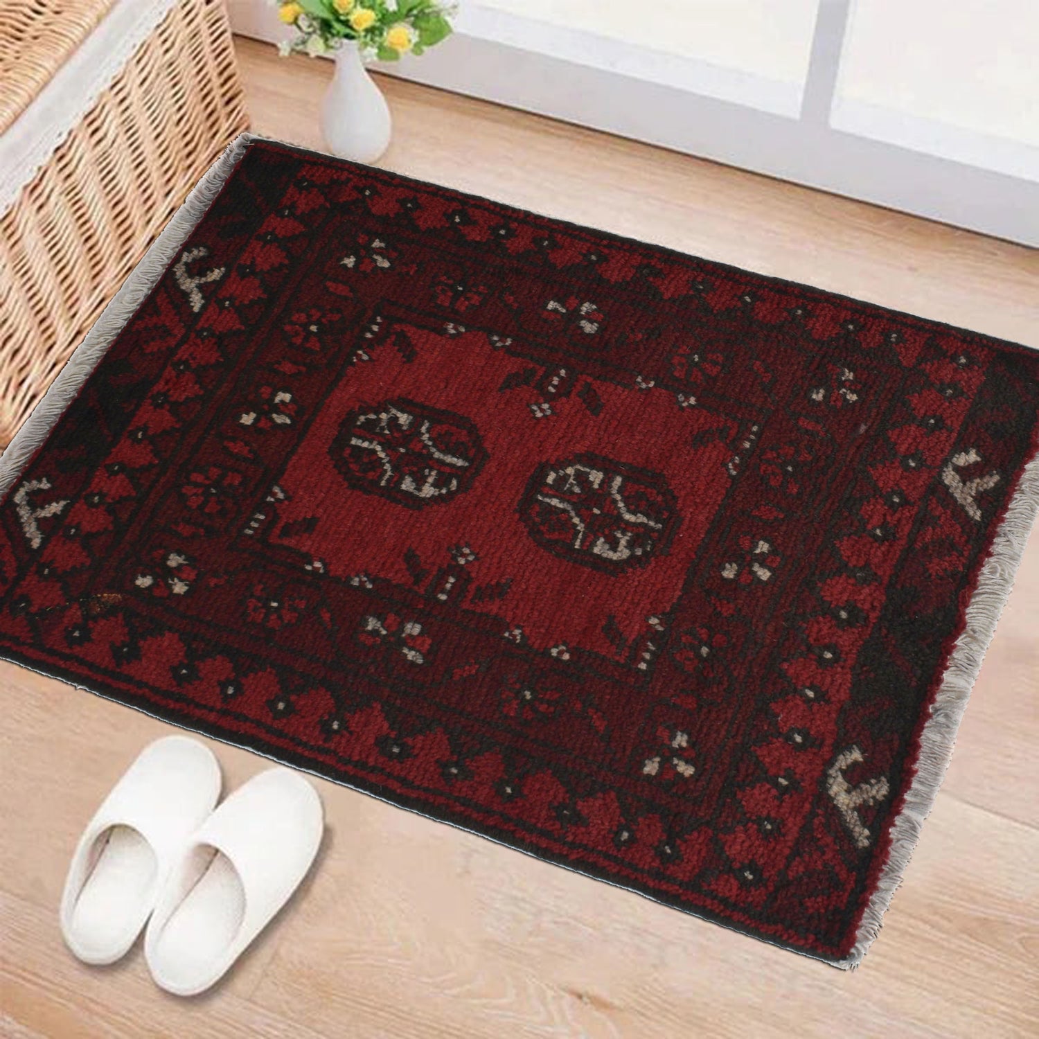 Handmade Wool Doormat Red Floral