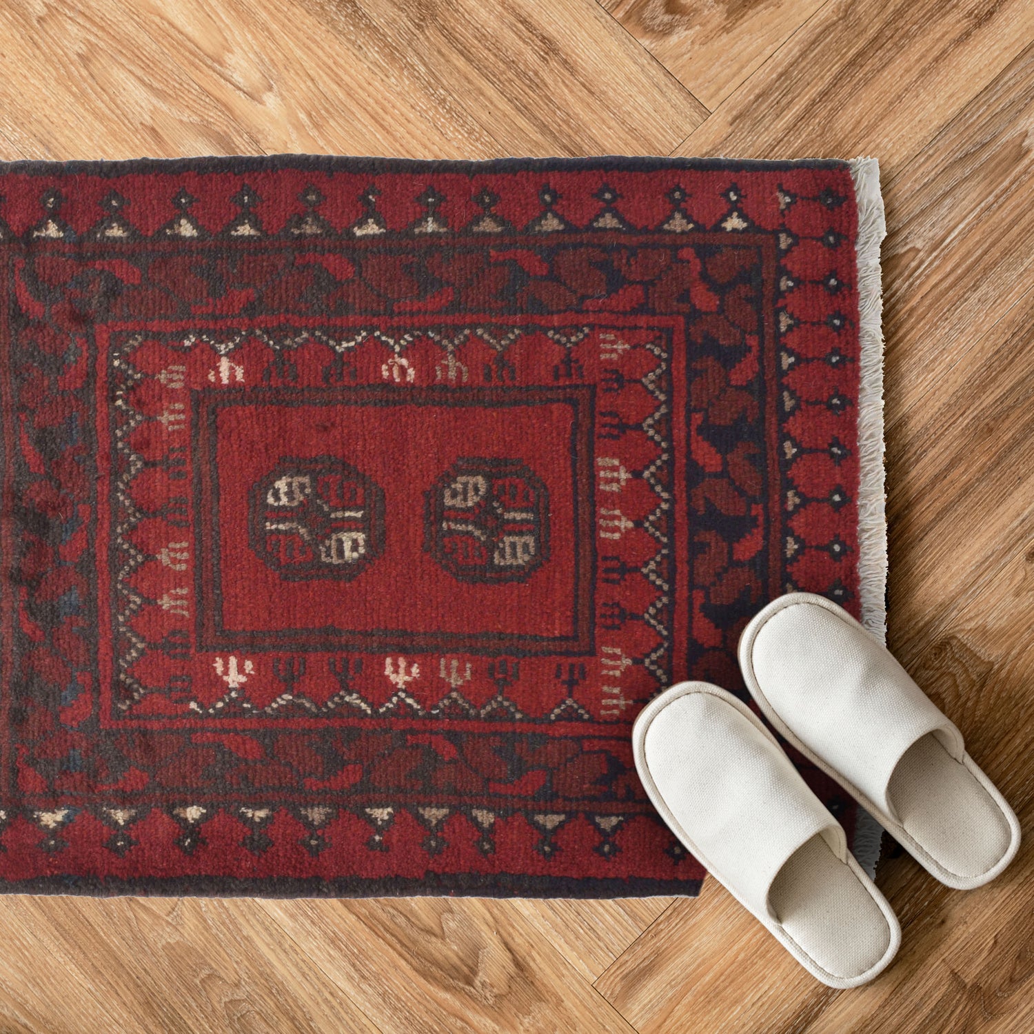 Handmade Wool Doormat Red Floral