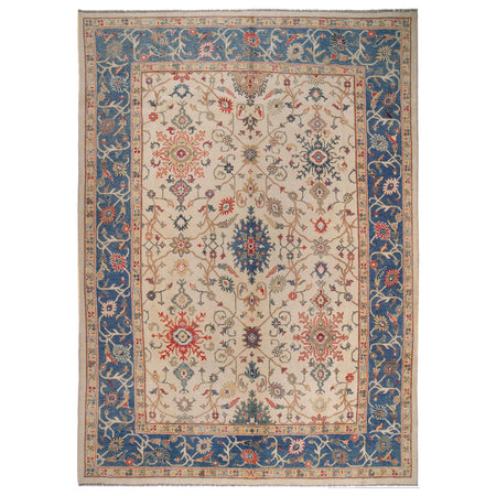 Oushak Area Rug Handmade Beige Floral 10x14 ft