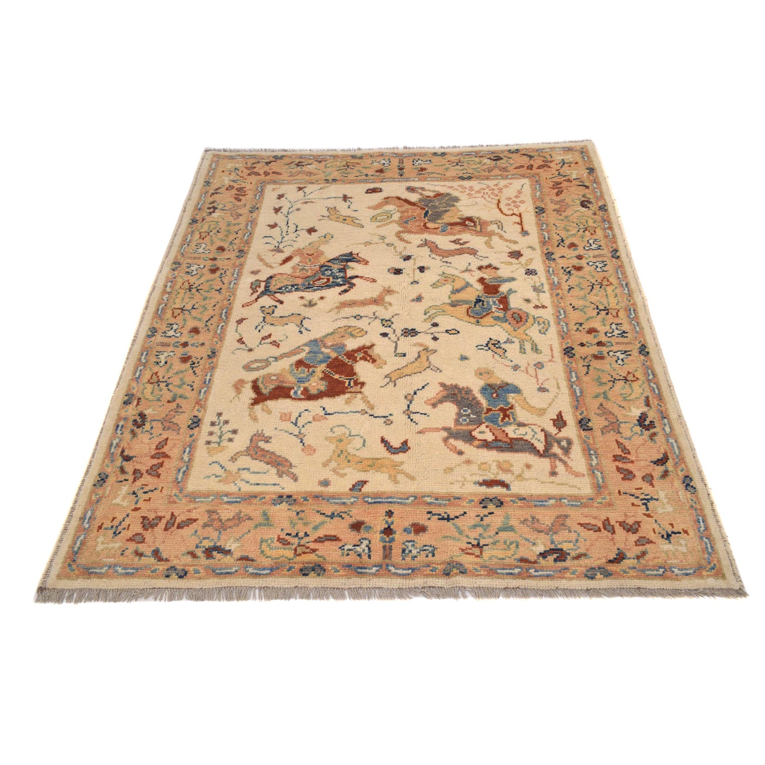 Pictorial Rug Handmade Beige Design