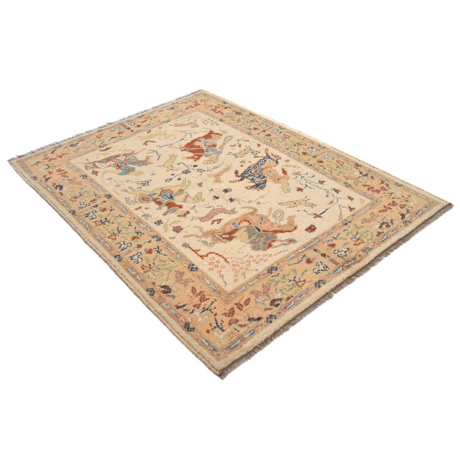 Pictorial Rug Handmade Beige Design