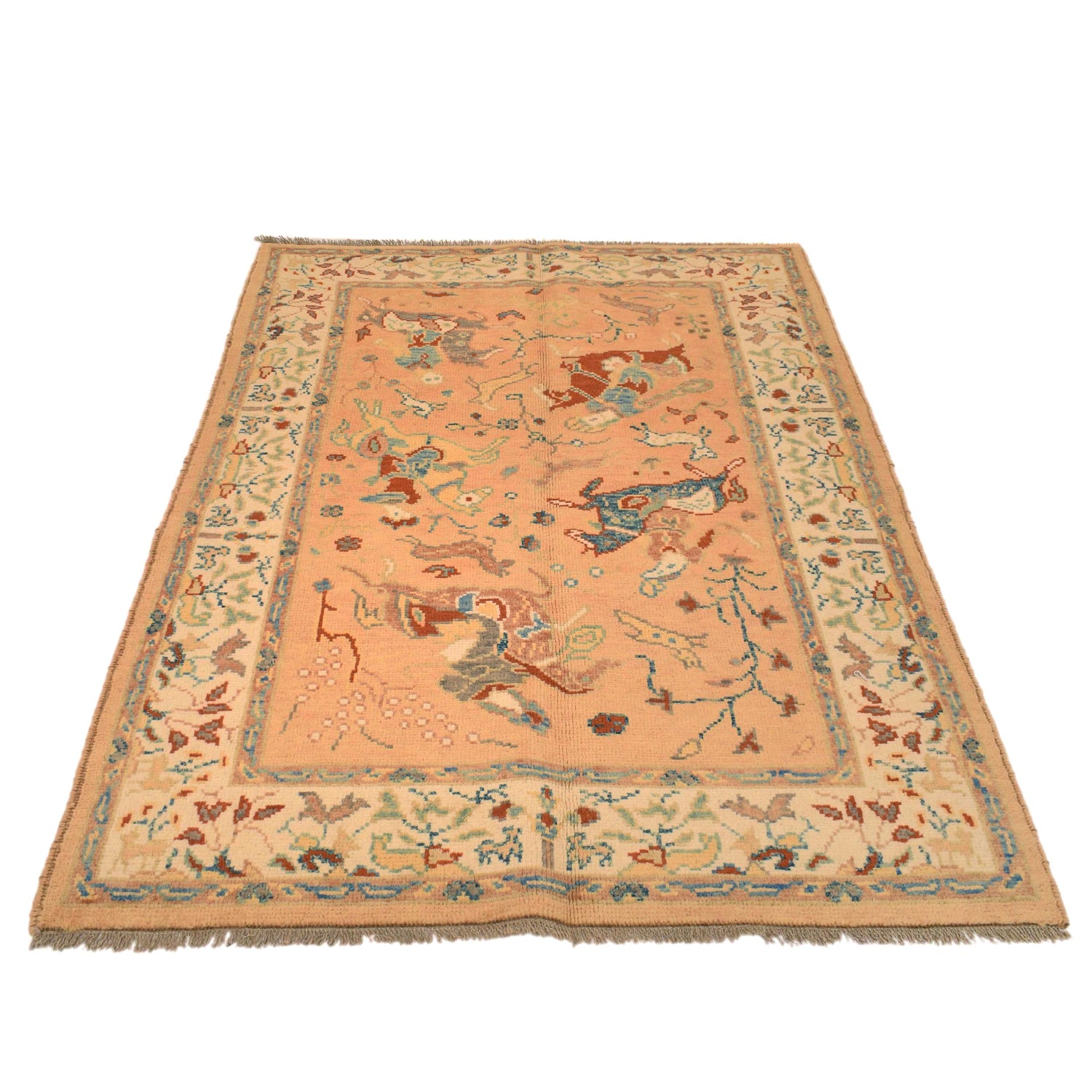Pictorial Rug Handmade Orange Design