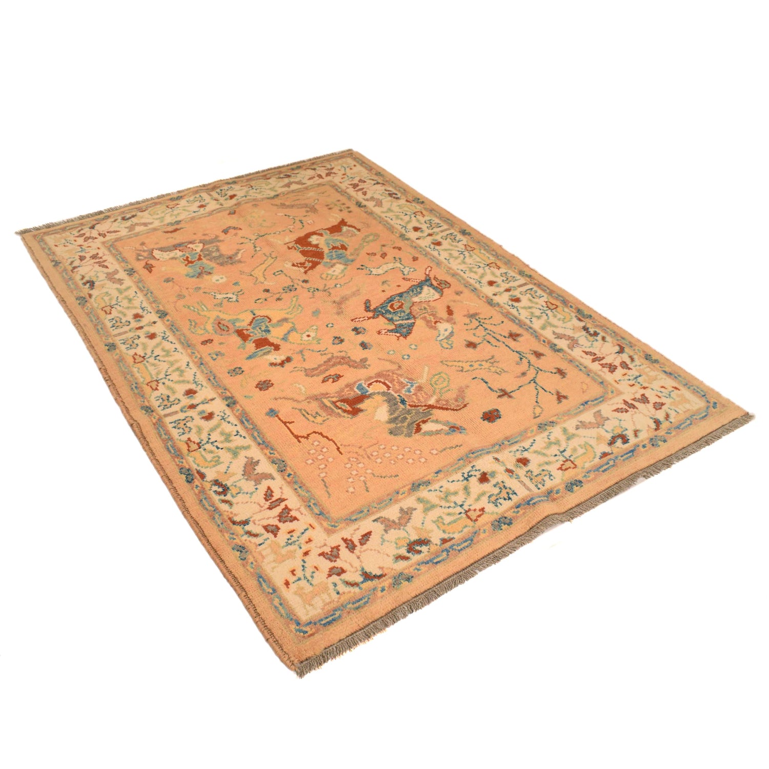 Pictorial Rug Handmade Orange Design