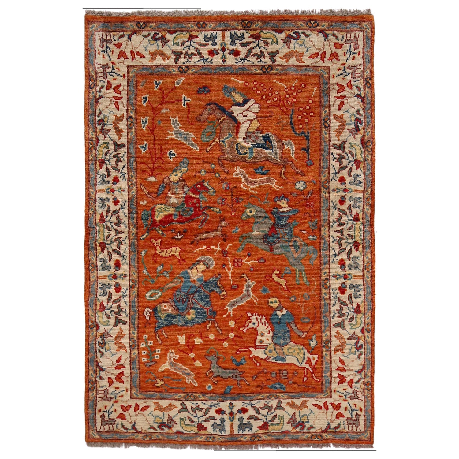 Pictorial Rug Handmade Orange Design